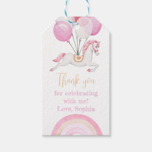 Häst med Rosa Balloons and Rainbow Tack Presentetikett