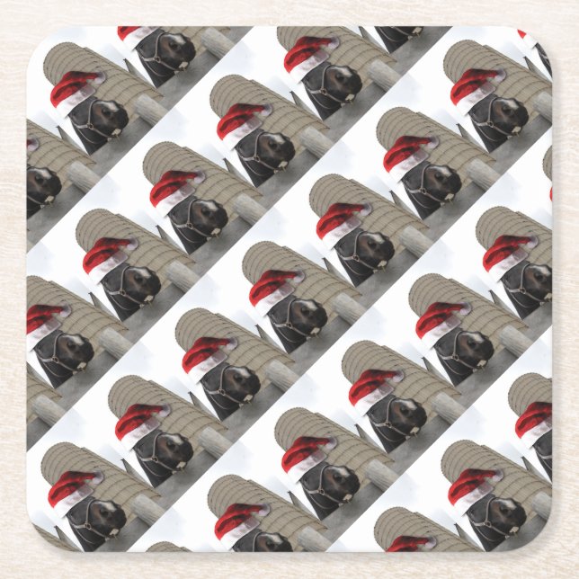 Häst med Santa Hat Underlägg Papper Kvadrat (Framsidan)