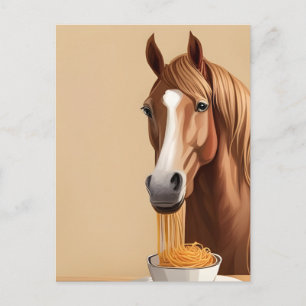 Häst med spaghetti vykort