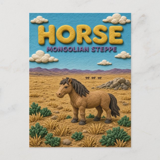 Häst Mongoliska stäppen Modern KlayKoo Vykort (Framsida)