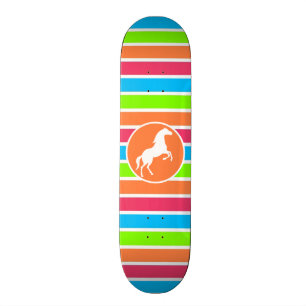 Häst. Neon Orange Rosa Blue Grönt Rand Skateboard Bräda 19,5 Cm