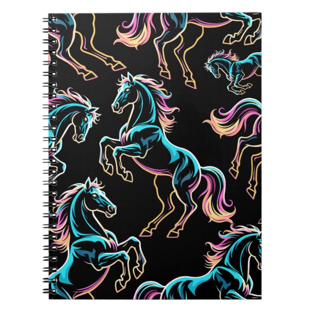 Häst Neonljus Glitch Retro Stil Anteckningsbok (Framsidan)