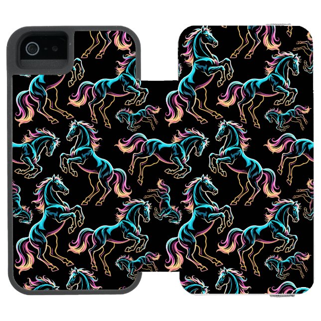 Häst Neonljus Glitch Retro Stil Incipio iPhone Wallet Skal (Folio Öppen)
