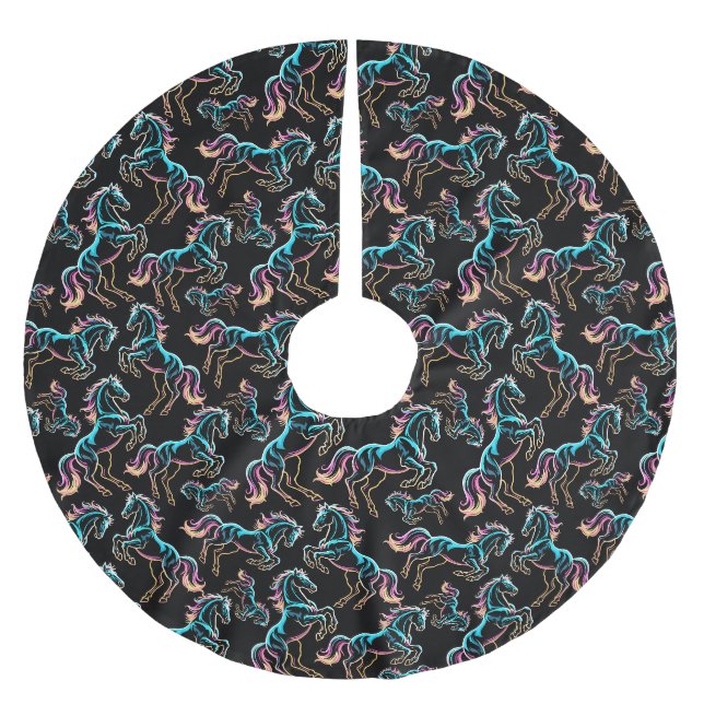 Häst Neonljus Glitch Retro Stil Julgransmatta Borstad Polyester (Framsidan)