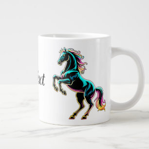 Häst Neonljus Glitch Retro Stil Jumbo Mugg