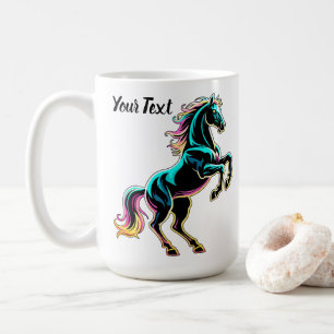 Häst Neonljus Glitch Retro Stil Kaffemugg