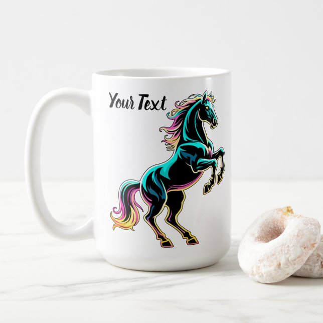 Häst Neonljus Glitch Retro Stil Kaffemugg (Med munk)