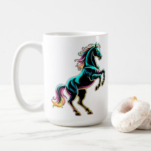 Häst Neonljus Glitch Retro Stil Kaffemugg