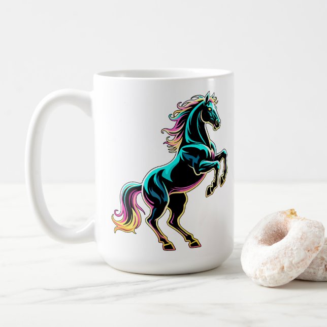 Häst Neonljus Glitch Retro Stil Kaffemugg (Med munk)