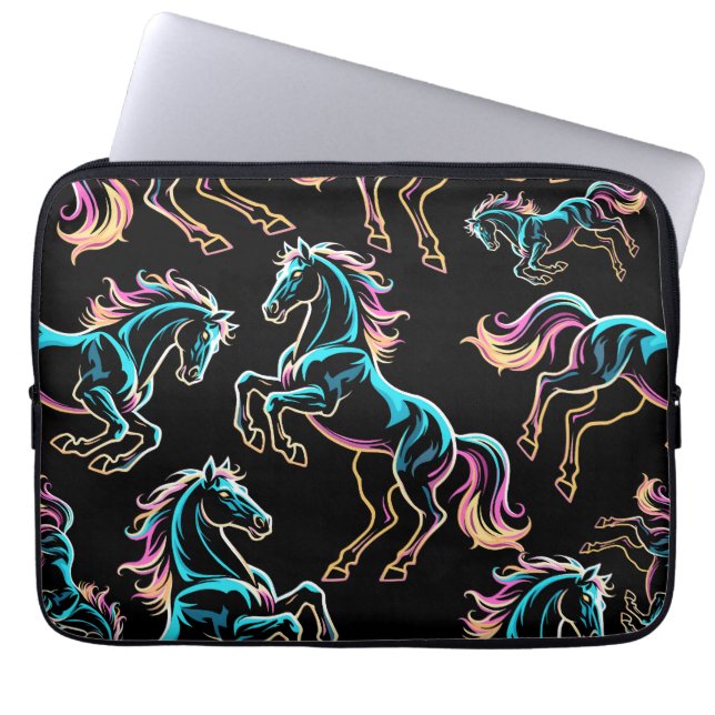 Häst Neonljus Glitch Retro Stil Laptop Fodral (Framsidan)