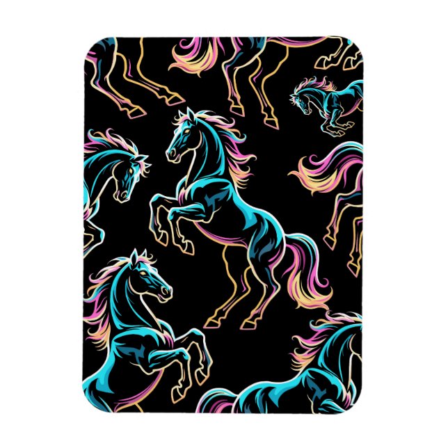 Häst Neonljus Glitch Retro Stil Magnet (Vertikal)