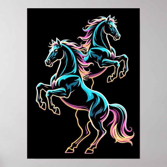 Häst Neonljus Glitch Retro Stil Poster (Framsidan)