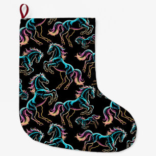 Häst Neonljus Glitch Retro Stil Stor Julstrumpa