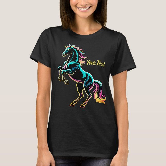 Häst Neonljus Glitch Retro Stil T Shirt (Framsida)