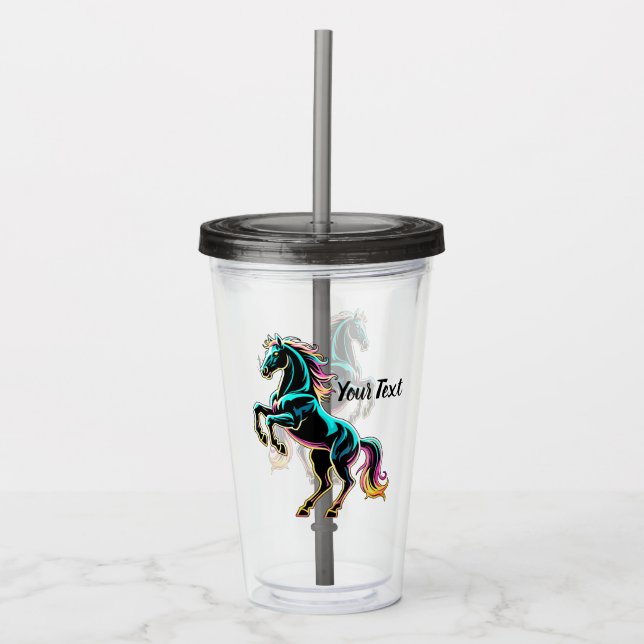 Häst Neonljus Glitch Retro Stil Take Away Mugg (Framsida)