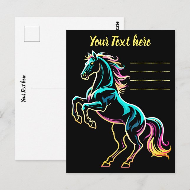 Häst Neonljus Glitch Retro Stil Vykort (Fram/baksida)