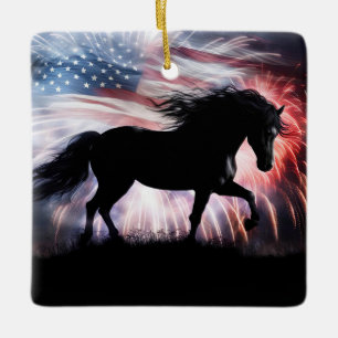 Häst och amerikansk Land Western Julgransprydnad Keramik