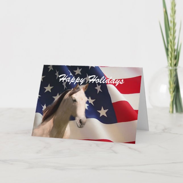 Häst och amerikanskt julkort för Flagga Helgkort (Framsida)