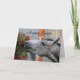 Häst- och blommaglad påsk kort