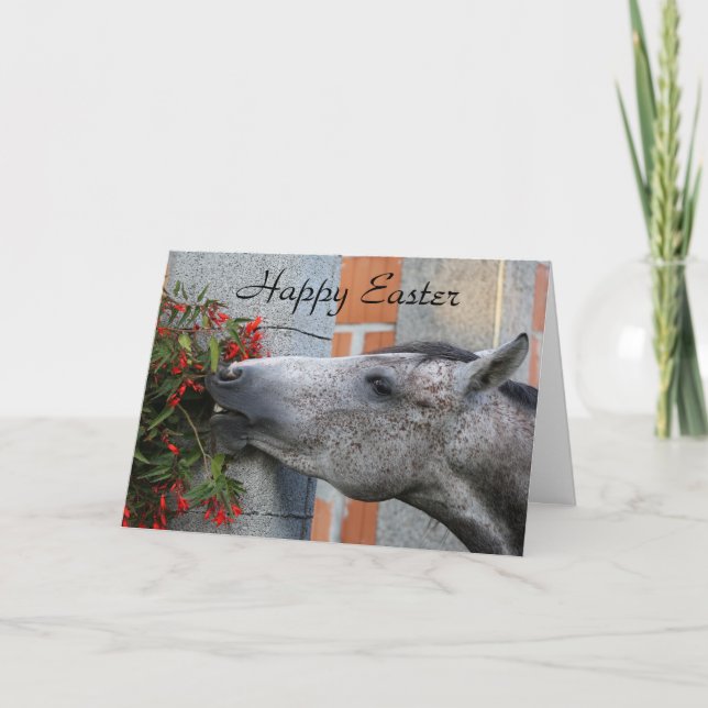 Häst- och blommaglad påsk kort (Framsida)