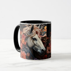 Häst och blommor, Ridsportpresent, Ridning Mugg