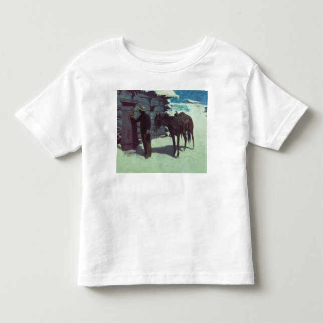 Häst och cowboy vinter snö t shirt (Framsida)