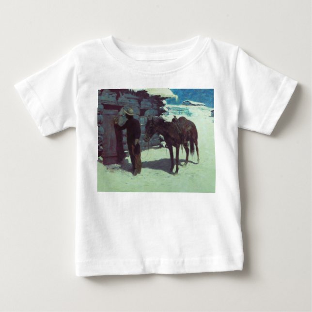 Häst och Cowboy Vintersnö T Shirt (Framsida)