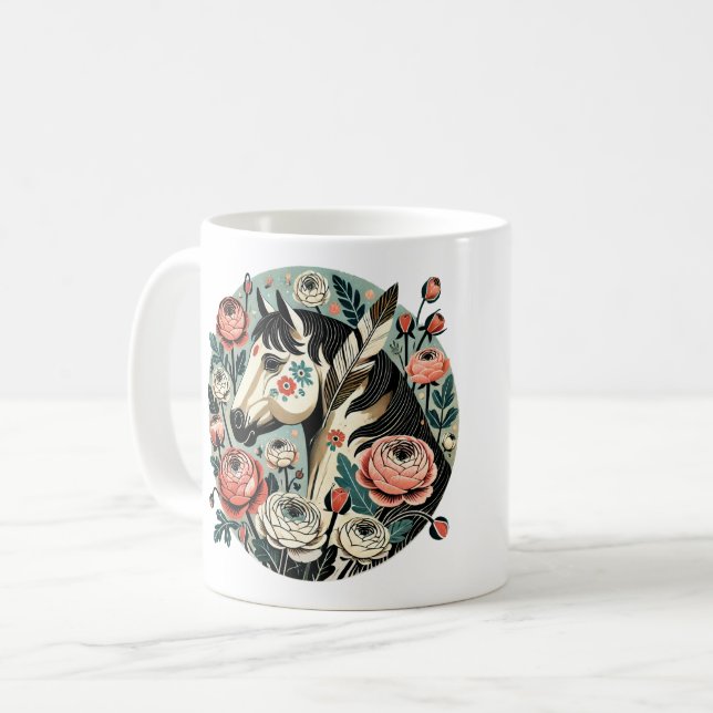 Häst och fjädrar kaffemugg (Framsida vänster)