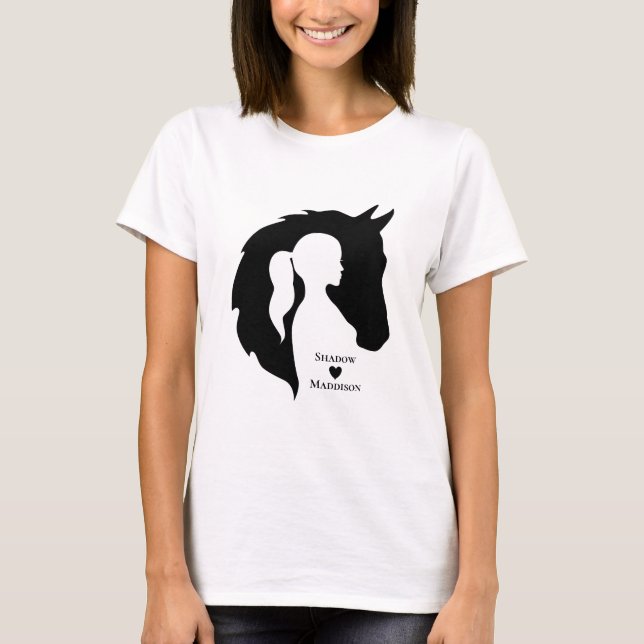 Häst- och flickhäst, silhuetthjärta t shirt (Framsida)