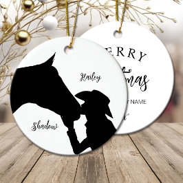 Häst och flickkyss western jul julgransprydnad keramik