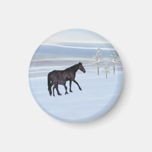 Häst och föl i snö magnet