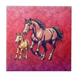 Häst och föl på texturerad bakgrund kakelplatta