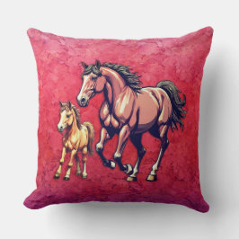 Häst och föl på texturerad bakgrund kudde