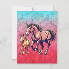 Häst och föl på texturerad bakgrund vykort