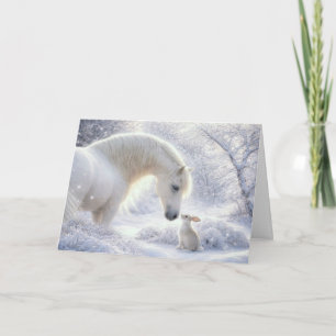 Häst och kanin kanin i den förtjusande snön kort