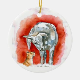 Häst och katt julgransprydnad keramik