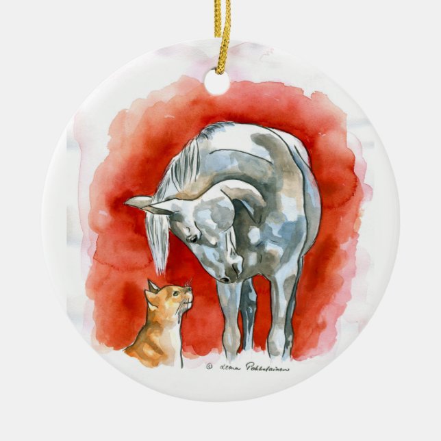 Häst och katt julgransprydnad keramik (Framsidan)