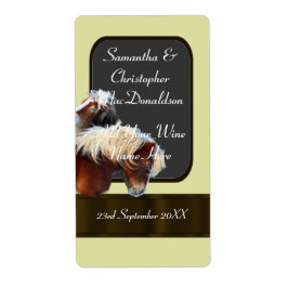 Häst och ponny, temat bröllop vin flaska fraktsedel