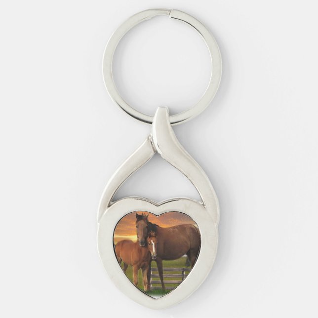 Häst och ponny twisted heart silverfärgad nyckelring (Framsidan)