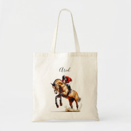 Häst och Rider Jumping in Equestrian Action Tygkasse