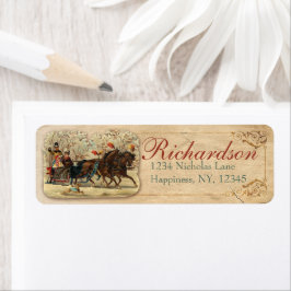 Häst och Sleigh Antique Victorian Gamla julen Returadress Etikett