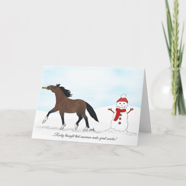 Häst och Snömannen Julstämning Helgkort (Framsida)