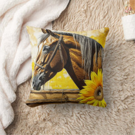 Häst och solrosvackra AI Art Kudde