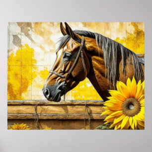 Häst och solrosvackra AI Art Poster