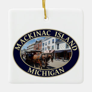 Häst och transport på Mackinac-ön i centrala stade Julgransprydnad Keramik
