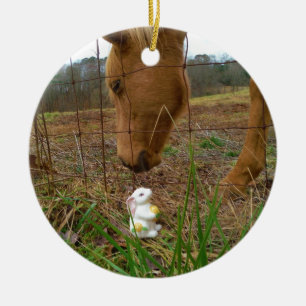 Häst och Vår-blomman Bunny Julgransprydnad Keramik