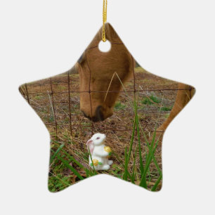 Häst och Vår-blomman Bunny Julgransprydnad Keramik