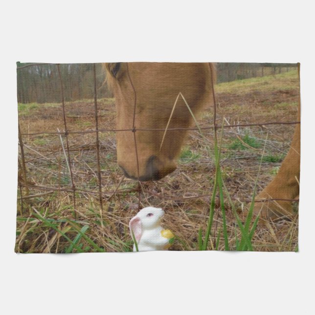 Häst och Vår-blomman Bunny Kökshandduk (Horisontell)