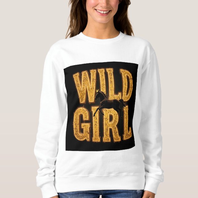 Häst och 'Vild Flicka' skylt T Shirt (Framsida)