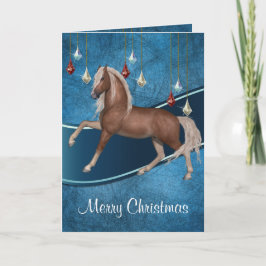 Häst på blått med Ribbon God jul Card 2 Helgkort